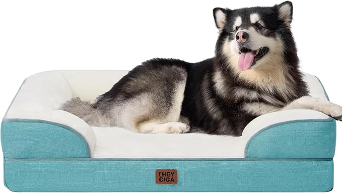 EHEYCIGA Orthopedic XXL Dog Bed, Waterproof Washable XL Big Pet Bed 48" | Non-Slip Bottom and Egg-Crate Memory Foam Extra Large Pet Couch Bed with Washable Removable Cover, Turquoise Blue by EHEYCIGA