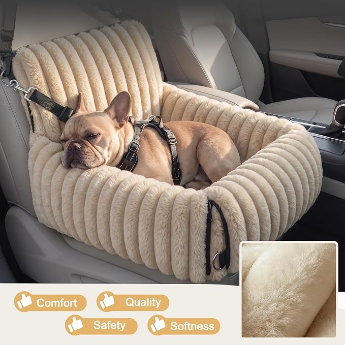 MIXJOY Dog Car Seat for Small/Medium Dogs up to 23 lbs, Multi-Functional Dog Carrier for Car with Detachable Washable Cover, Pet Travel Bed with Clip-On Safety Leash, Brown - Image 3