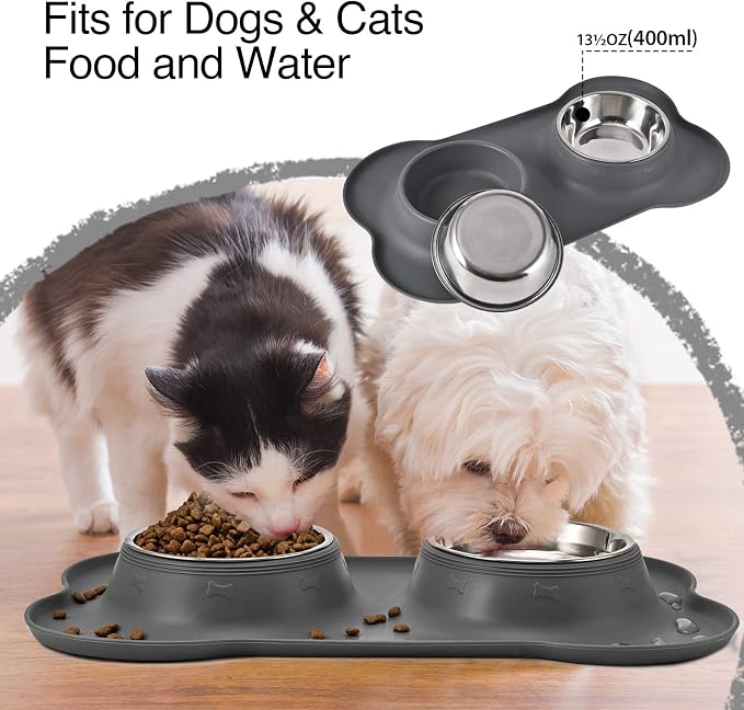 Dog Bowls 2 Stainless Steel Bowl for Pet Water and Food Feeder with Non Spill Skid Resistant Silicone Mat for Pets Puppy Small Medium Cats Dogs - Image 6