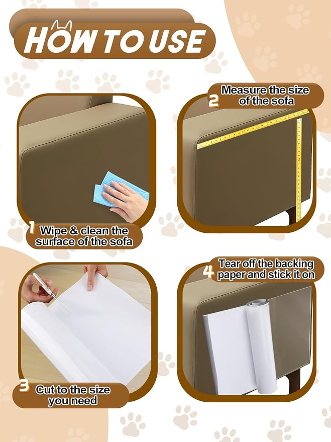 Acostop 12"x136" Cuttable Cat Scratch Furniture Protector for Leather Couch | Transparent Easy to Remove Anti-Scratch Couch Protector from Cat, No Pins - Image 6