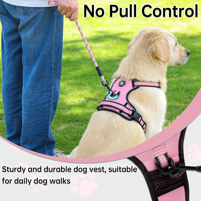 NESTROAD No Pull Dog Harness,Adjustable Oxford Medium Dog Harness with Leash,Reflective No-Choke Pet Vest Harness with Easy Control Soft Handle for Small Medium Large Dogs(M,Pink) - Image 6