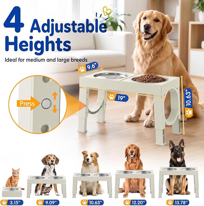 XIAZ Elevated Dog Bowls Large Breed Raised Dogs Bowl Stand Large/Medium Sized Dog Stainless Steel Food Water Bowl Stands 5 Heights Adjustable 9/11/12/14in Pet Feeder Dish Station - Image 2