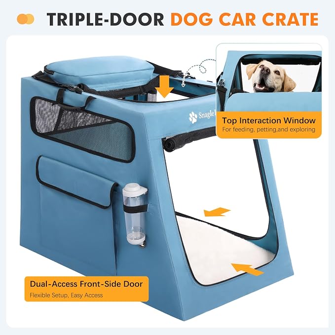 Snagle Paw Portable Dog Crate for Car Travel, Collapsible Large Dog Travel Crate with Metal Frame & 3-Door Mesh Windows, Secures in Trunk/Backseat, Soft-Sided Kennel Carrier for Medium Large Dogs-XL - Image 4