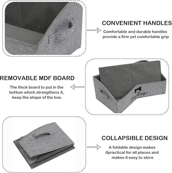 Morezi Linen-cotton blend dog toy basket and dog toy box, dog toy basket storage - Perfect for organizing pet toys, blankets, leashes, chew toys - Snow Grey - Dog - Image 4