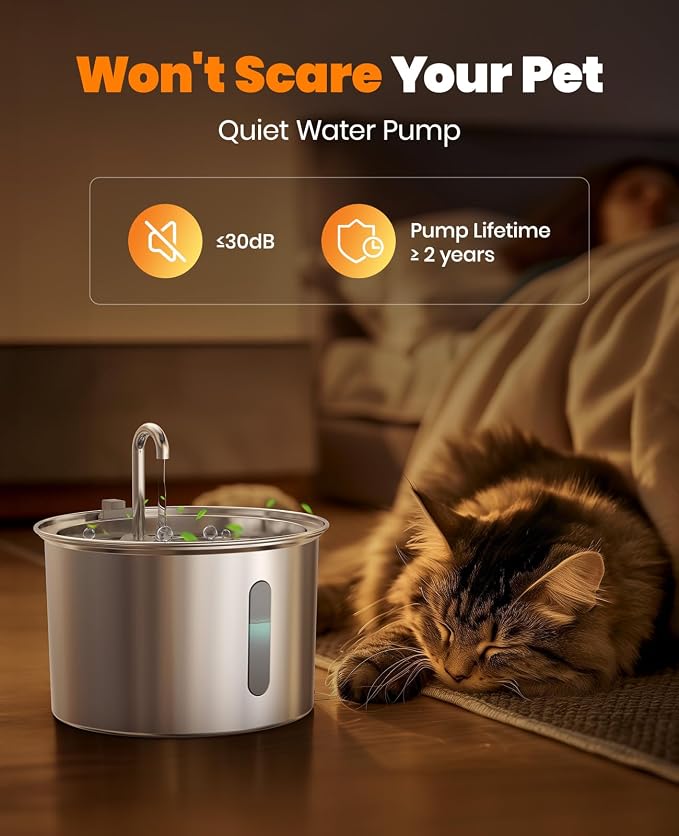 oneisall Stainless Steel Cat Water Fountain,PWF 001 | Quiet Pump＜30 dB, Faucet Spout Design, with 2 Replacement Filters for provide a fresh water - Image 6
