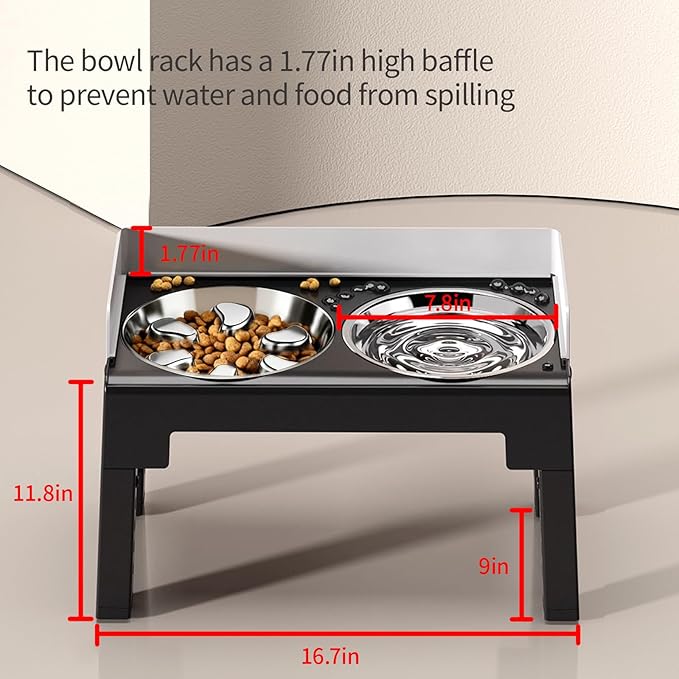 PAKEWAY Elevated Dog Bowls with Stainless Steel Slow Feeder Bowl for Medium and Large Dogs, Spill-Proof Tiltable Dog Feeder with 2 Bowls, 6-Height Adjustable Raised Dog Bowl Stand - Image 3