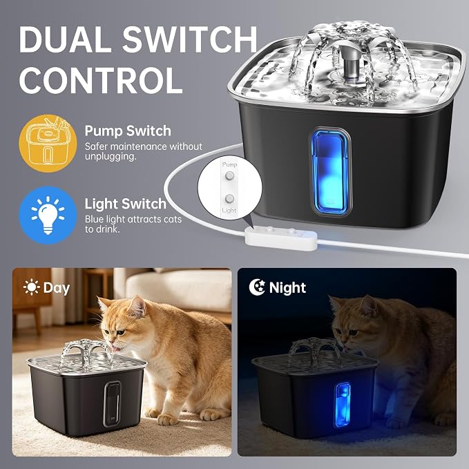 Veken Innovation Award Winner Stainless Steel Cat Water Fountain, 108oz | Automatic Pet Fountain Dog Water Dispenser with Replacement Filters & Silicone Mat for Cats, Dogs (Space Black) - Image 7
