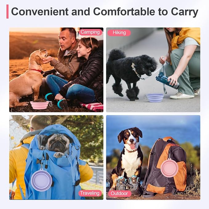 Kytely Collapsible Dog Bowls Medium, 2Pack Foldable Dog Travel Bowl, Portable Pet Water Food Bowl with Clasp, Pet Cat Feeding Cup Dish for Traveling, Walking, Hiking (Lavender & Pink) - Image 3