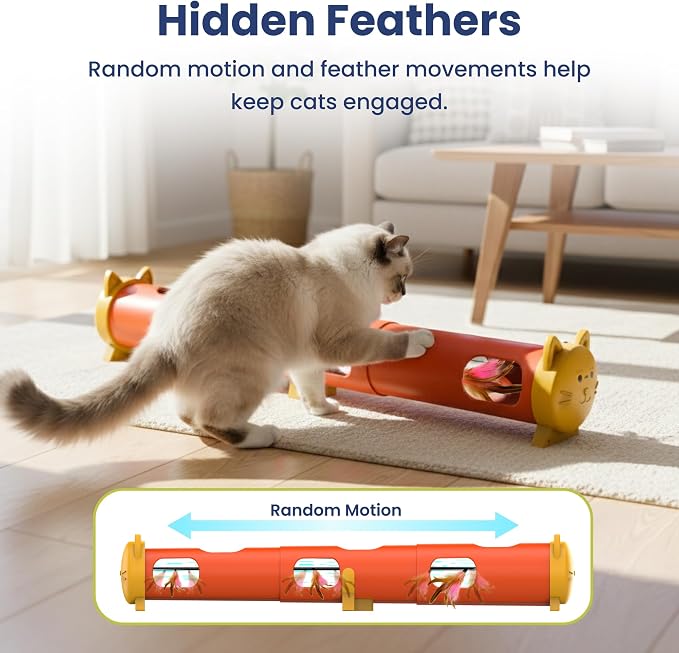 PAWSPIK Electric Feather Teaser Tube Cat Toy, Interactive Automatic Cat Toy | Smart Random Feather Play, Long Battery Life, Pet-Safe Materials, Indoor, Large - Image 4