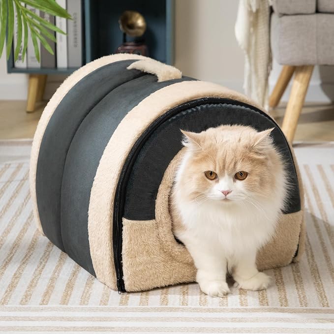 Hollypet Cat Bed Cave for Indoor Cats for Pets up to 20 lbs, Dark Gray | Warm Cat Arched Cave Bed Condo, Covered Kitty House with Removable Washable Cushion, Cozy Enclosed Pet Bed for Small Dogs - Image 8