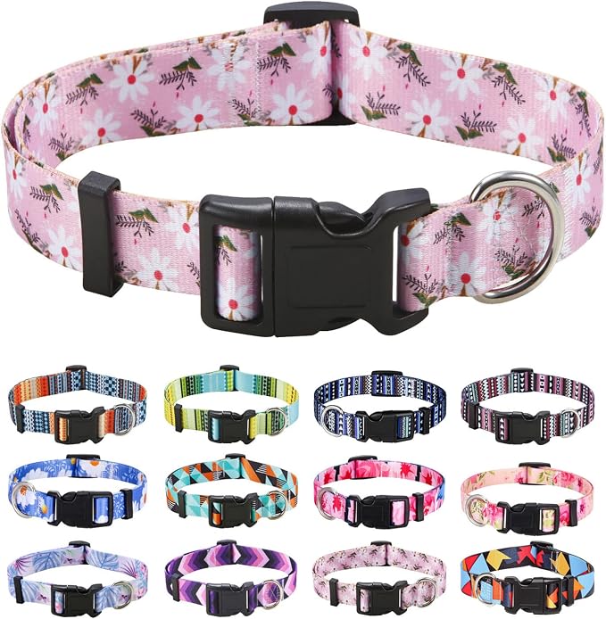 Mihqy Dog Collar for Small Dogs Puppy Cats, Pink White Flower,XS | Neck Fit 7.9"-11.8", Multiple Patterns，4 Sizes for Small Medium Large Dogs, Comfortable for Walks and Outdoor Hikes by Mihqy