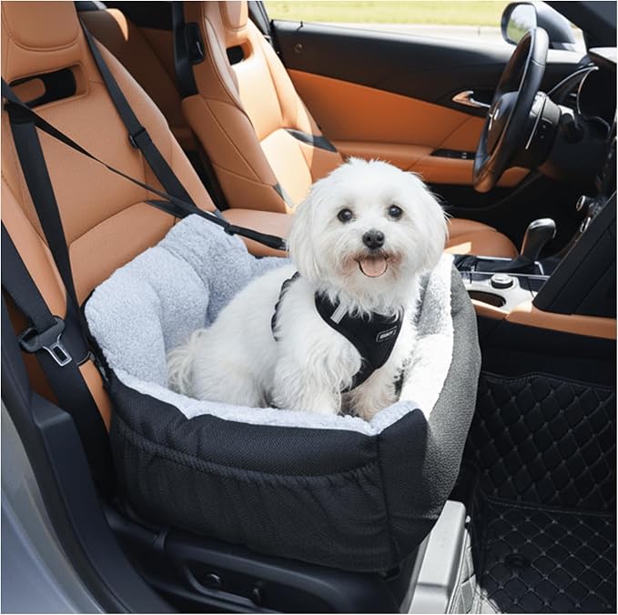 Oiilores Dog Car Seat for Small Dogs,Washable Pet Booster Seats for Car with Clip-On Safty Leash, Reversible Puppy Carseat with Storage Pockets, Travel Carrier Bed for Dogs Under 25 lbs, Grey by OiiloresComfyDoorMat