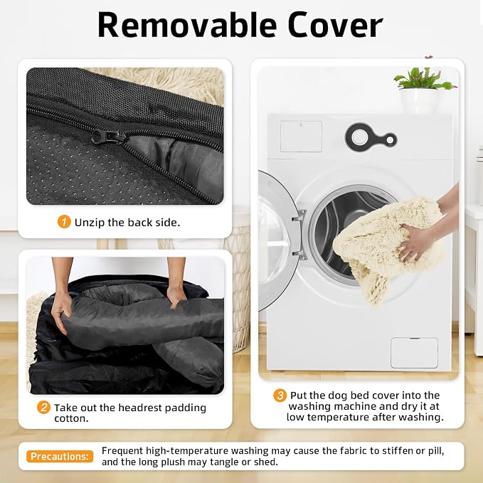Calming Dog Bed Fluffy Plush Dog Mat for Furniture Protector with Removable Washable Cover for Large Medium Small Dogs and Cats (XS (31"x23.5"x5"), Beige) - Image 4