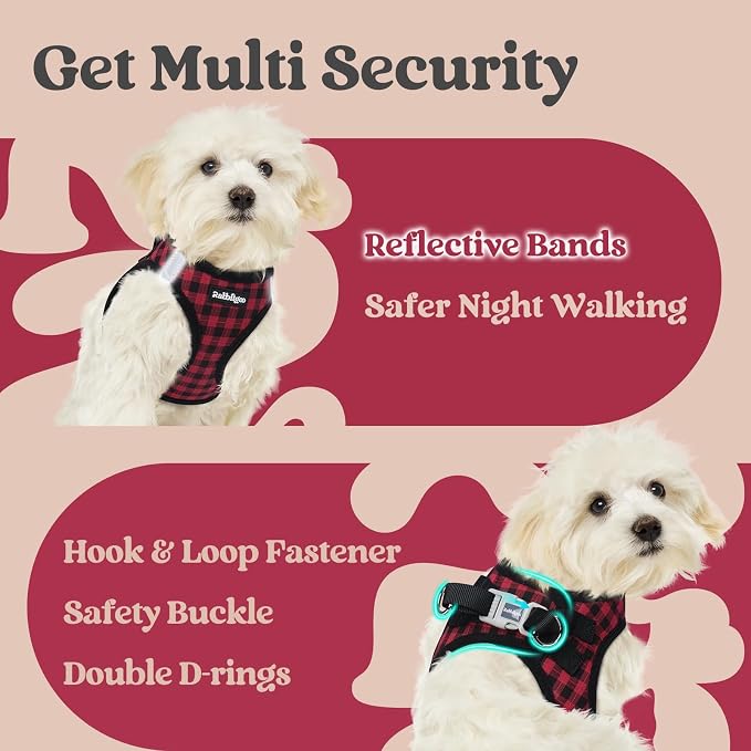 rabbitgoo Step-in Small Dog Harness, Puppy Vest for Small Sized Pet | Easy Put on and off, Lightweight, Soft, Breathable Quick-Dry Air Mesh for Comfortable Secure Walking, Red Check XXS - Image 8