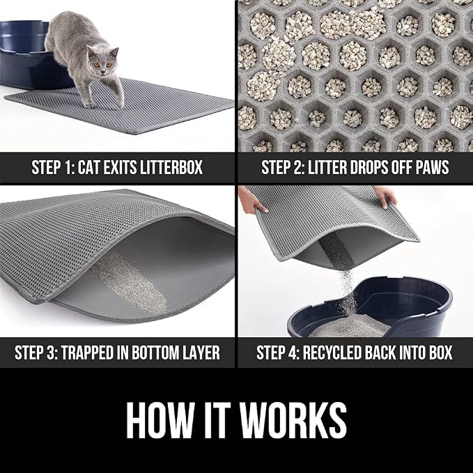 GORILLA GRIP Honeycomb Cat Litter Box Mat, Two Layer Trapping Waste Mats, Soft On Paws, Litter Box Supplies and Essentials for Indoor Cats, Traps Excess, Water Resistant for Floors, 30x24 Gray - Image 3