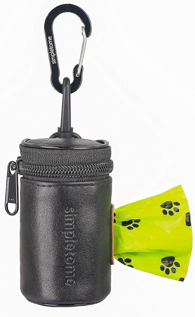 Microfiber Leather Dog Poop Bag Holder with 360 Degree Rotation Clip | with 1roll 15pcs dog waste bags | smoothly YKK zipper | orange lining | reinforced sewing,more durable | color box package by simpletome