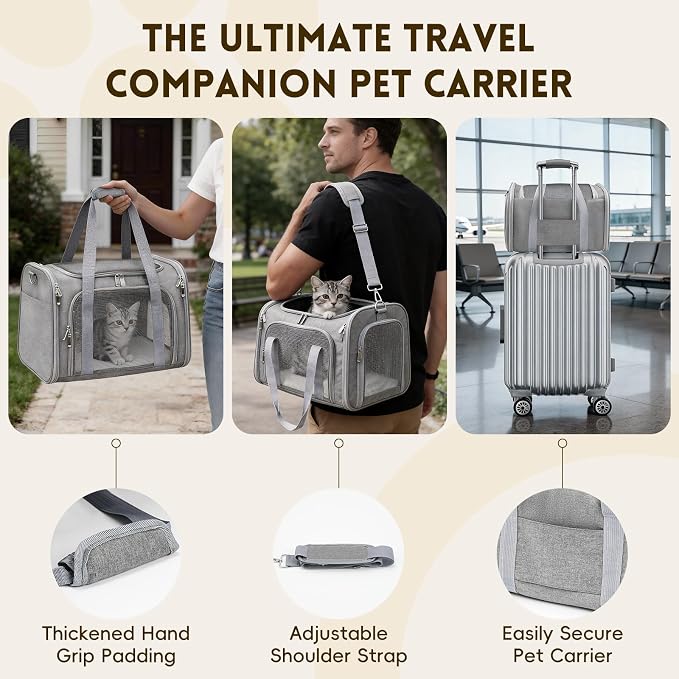 Cat Carrier Soft, Dog Carriers for Small Dog/Large Cat (Up to 16lb) | with High Breathability, Shoulder Strap, Waterproof Mat, Pet Carrier Airline Approved, for Home Outdoor Travel (Gray) - Image 7