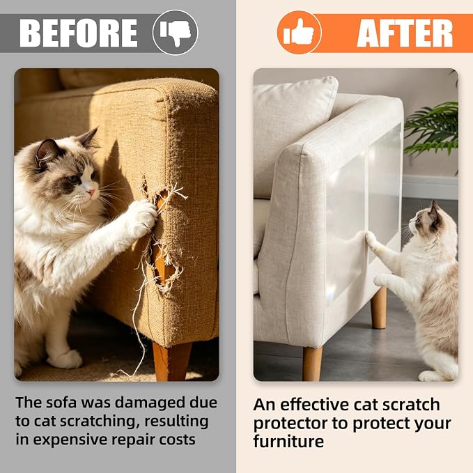 Anti Cat Scratch Furniture Protector, 20 Pack (10 XL+5 L+5 M) Couch Protector with 50 Twist Pins, Heavy Duty Clear Self-Adhesive No Residue Easy to Apply for Sofa, Furniture Corners, Doors & Walls - Image 3