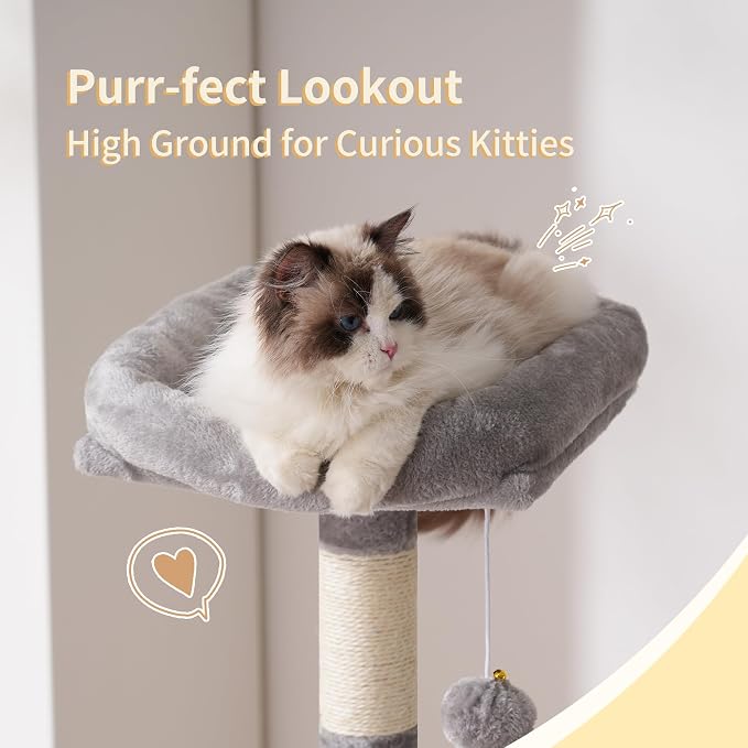 Heybly Cat Tree with Toy, 49.2 inch Cat Tower for Indoor Cats HCT200SW-1 | Spacious Cat House Condo with Hidden Space，Soft Plush Top Perch，Cozy Hammock and Sisal Scratching Posts, Light Gray - Image 7