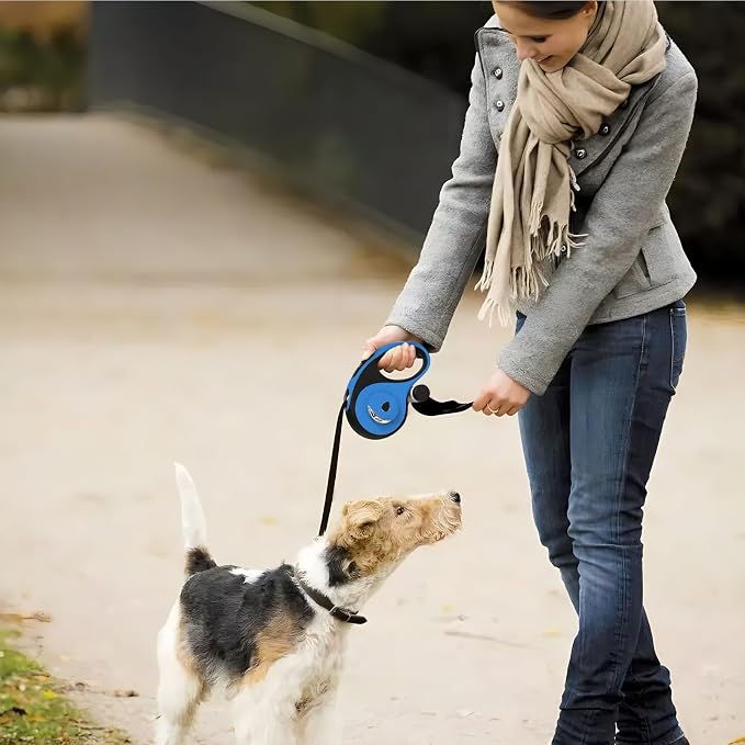 26Ft Retractable Dog Leash - for Dog Up to 110lbs, Tangle Free Walking Leash with Chew Proof Cable | LED Light | Dispenser | Poop Bags, Quick Lock Braking & Non-Slip Handle (Blue) - Image 8