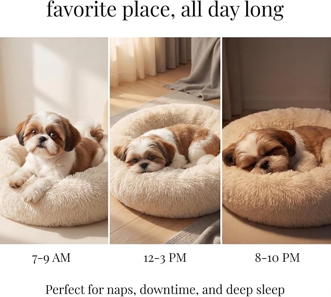 nononfish Dog Bed for Small Dogs,Calming Donut Plush Pet Bed | Soft calming donut bed with plush fabric,raised rim support and washable cover for cozy pet sleep. - Image 6