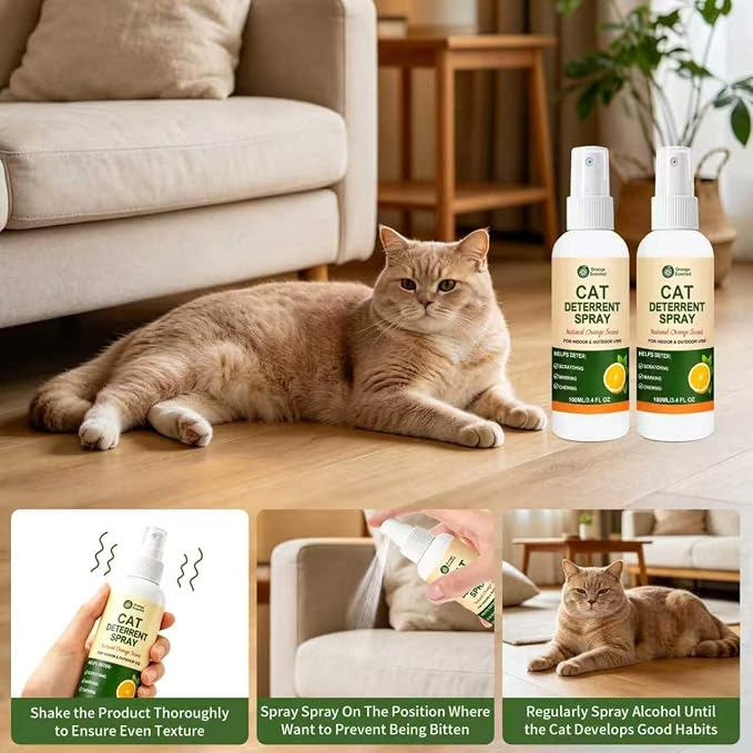 Cat Deterrent Spray for Furniture, Natural Cat Training Spray for Cats to Stop Scratching, Urine Marking & Chewing, Pet Safe for Indoor & Outdoor Use, Orange Scent, 2 Pack (3.4 Fl Oz Each) - Image 5