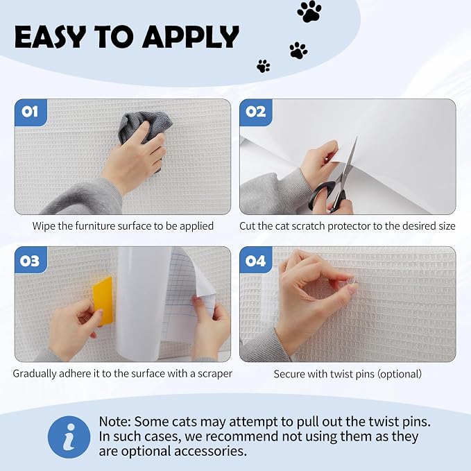Cat Scratch Furniture Protector Set, Single-Sided Couch Protector from Cats Claws, Cat Anti Scratch for Furniture, Cats Scratching, Couch, 2 Rolls(196.8"X15.8" + 118.1"X7.9") with 50 Twist Pins - Image 6