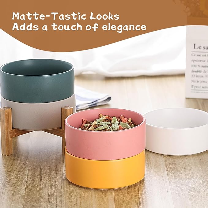 Elevated Ceramic Cat Bowl - Cat Food Bowl with Bamboo Stand - Raised Dog Dish for Puppies - Anti Vomiting, Stress Free - 13.5 oz / 400 ml - Grey - Image 6