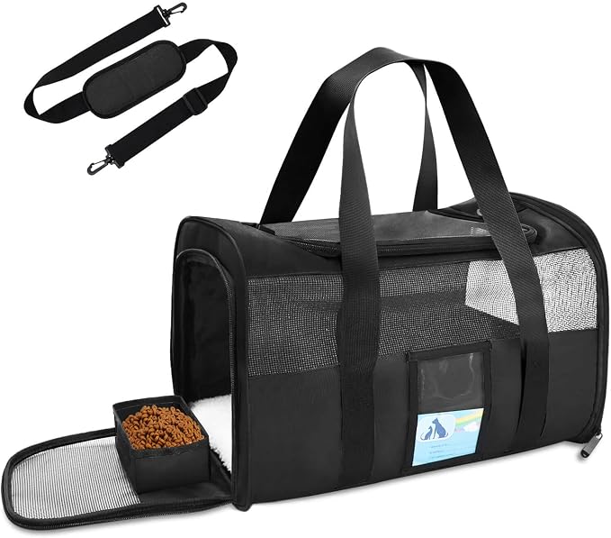 Refrze Pet Carrier Airline Approved, Cat Carriers for Medium Cats Small Cats, Soft Dog Carriers for Small Dogs, TSA Approved Pet Carrier for Cat Dog of 15 Lbs, Puppy Carrier,Black by Refrze