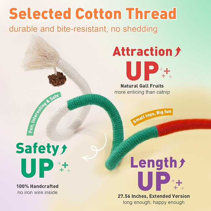 TEAWOO 6 PCS XL Cat Toys Chew Ropes, 27.56 Inches Cat Chew Rope Toy for Teeth Cleaning, Safe Catnip Toys for Cats Rope Chew Toy (6 Bags of Catnip Included) - Image 3