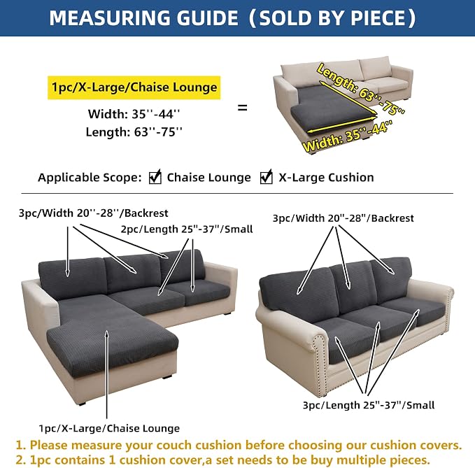 Eismodra Sectional Couch Covers Chaise Cushion Cover for Sofa L Shape Chaise Lounge Magic Stretch 3 Cushion Couch Slipcover for Dogs L Shaped Replacement Protector,Dark Gray X-Large(Only 1 Piece) - Image 5