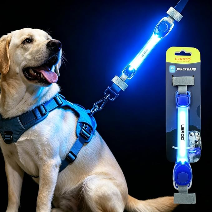 LaRoo LED Dog Collar Light, Hook & Loop Pet Safety Night Light, Glowing LED Strip for Dog Collar Leash Harness, High Visibility Waterproof Dog Lights for Night Walking Running Camping (Blue) by LaRoo