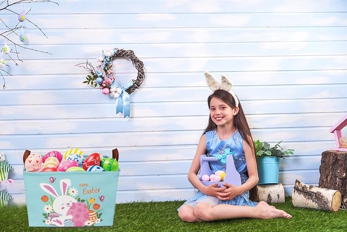 Sanjiaofeng Rectangular3Pack Easter baskets , Kids Easter Storage Bins Organizer.Boys and Girls,Easter Bunny Eggs Decor,Toys,Books,Easter Gifts . (3Pack Easter) - Image 6