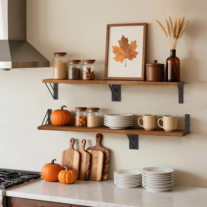 BAYKA Wall Shelves for Bedroom Decor, Floating Shelves for Wall, Display Mounted Rustic Wood Shelf for Books,Plants,Corner Shelves for Bathroom,Kitchen,Living Room(Rustic Brown,Set of 3) - Image 8