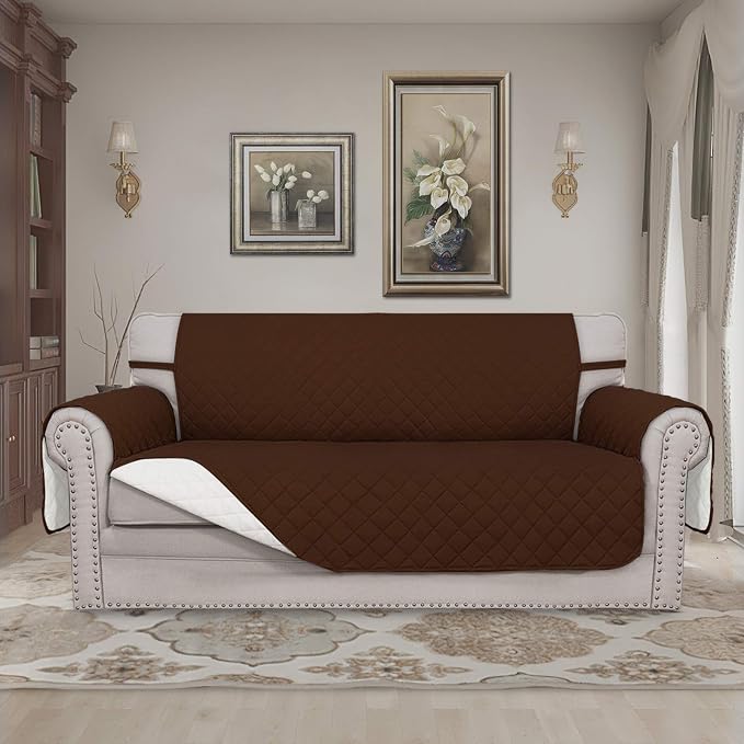 Easy-Going Sofa Slipcover Reversible Loveseat Sofa Cover Couch Cover for 2 Cushion Couch Furniture Protector with Elastic Straps for Pets Kids Dog Cat (Oversized Loveseat, Coffee/Ivory) | Oversized Loveseat Slipcover For Dogs, Water Resistant Mat, Livi... - Image 2