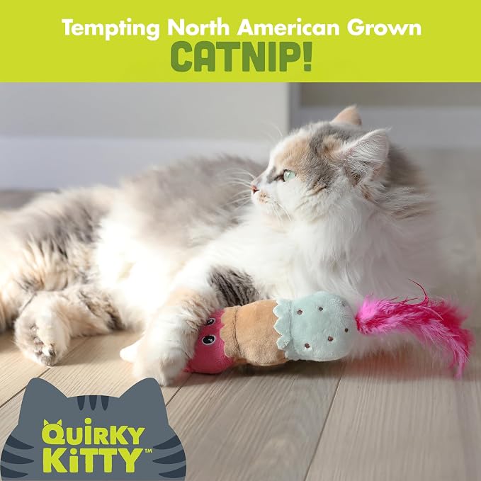 Quirky Kitty Ice Cream Kicker Catnip Crinkle Feather Soft Plush Cat Toy | Large Kicker Cat Toy for Bunny Kicks, Pouncing & Batting | Interactive Catnip Toy for Active Play - Image 3