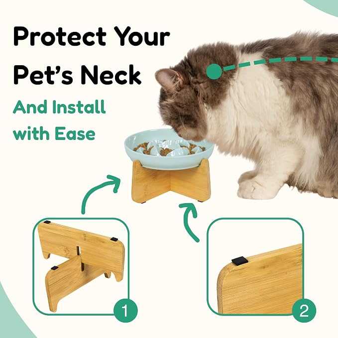 Slow Feeder Cat Bowl with Stand - Unbreakable Elevated Slow Feeder Bowl for Cats - Melamine Puzzle Raised Cat Food Bowl - Whisker Friendly & Wet & Dry Food- Dishwasher Safe & Non Slip (Green - Image 4
