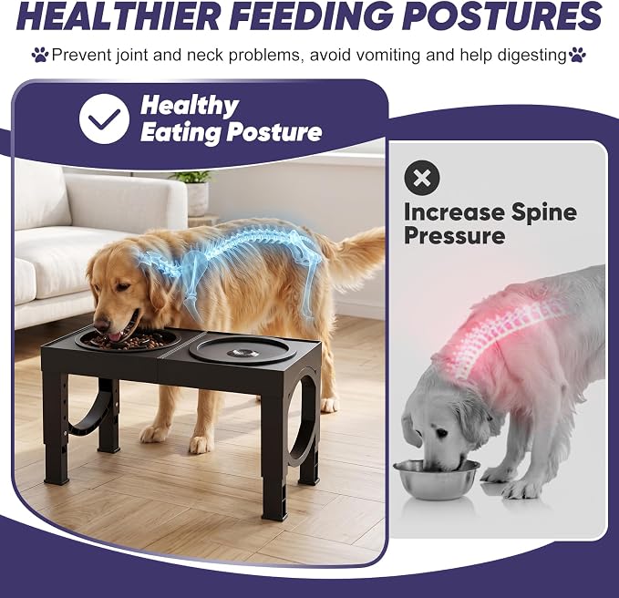 XIAZ Elevated Dog Bowls Large Breed Raised Dogs Bowl Stand Large/Medium Sized Dog Slow Feeder Dogs Bowls Food Water Stands 5 Heights Adjustable 9/11/12/14in Pet Feeder Dish Station - Image 3