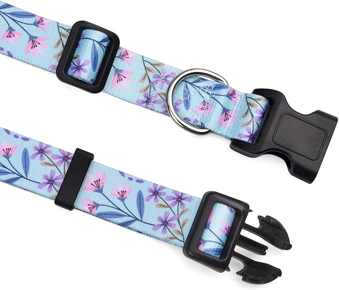 Mihqy Dog Collar and Leash Set, for Medium Dogs, Pink Purple Floral Set,M | with Floral Patterns, Adjustable for Small Medium Large Dogs, Comfortable for Walks and Outdoor Hikes - Image 2