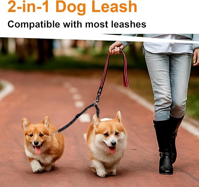 MingXpet Double Dog Leash for Two Dogs, No Pull Dog Leash, 360° Swivel No Tangle for Small Dogs Walking & Training, Shock Absorbing Reflective Bungee, Black - Image 6