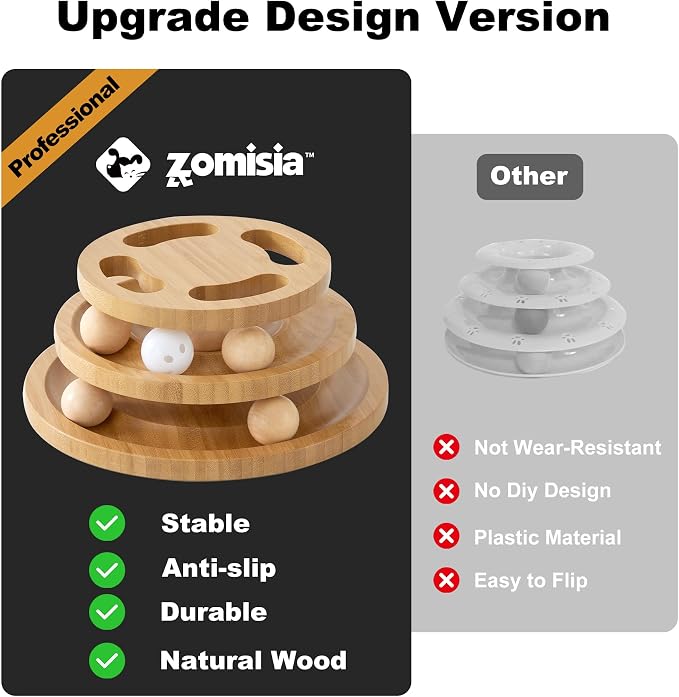 ZOMISIA Cat Ball Track Toy with Puzzle Top, Wooden Cat Toys for Indoor Cats | Interactive Spinning Balls, Large Cat Ball Tower for Kitten Exercise Mental Stimulation Self Play Home Enrichment - Image 5
