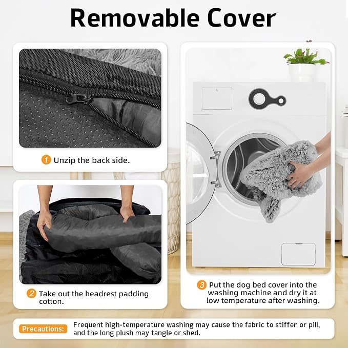 GGIB Calming Dog Bed Fluffy Plush Dog Mat for Furniture Protector with Removable Washable Cover for Large Medium Small Dogs and Cats (Extra Large (53x39.3x6), Grey) - Image 4