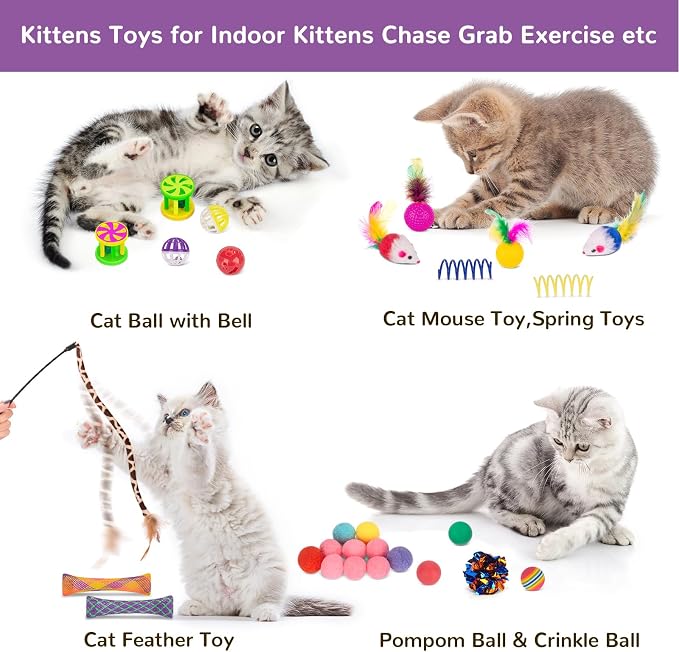 Retro Shaw 33PCS Interactive Cat Toys, Cat Play Tunnels for Indoor Cats | Kitten Feather Wand Springs Crinkle Balls Bell Plush Mice Chew Kicker, Relieves Boredom & Anxiety - Image 6