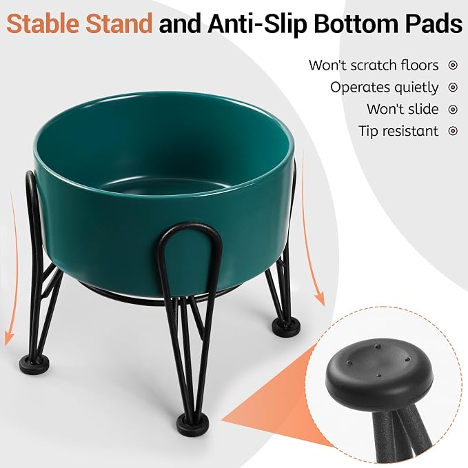 Elevated Dog Bowls, Ceramic Raised Dog Bowl Set with Anti-Slip and Non-Tip Metal Stand, 2 Pack Pet Food and Water Feeding Bowls for Small and Medium Dogs (Green,3.6 Cups) - Image 4