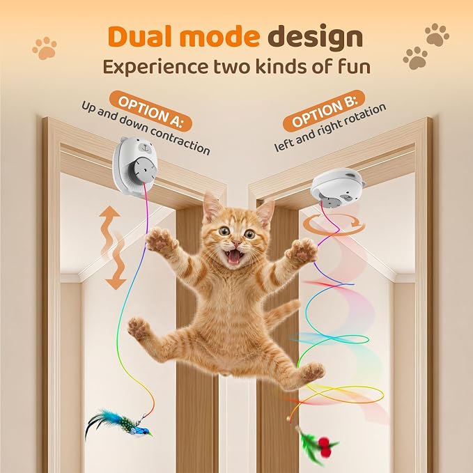 Interactive Cat Toys for Indoor Cats, Automatic Rechargeable Hanging Feather Wand with Flying Motion, 4 Packs Replaceable Accessories, Exercise Enrichment Toy for Cats, Long-Lasting USB Charging - Image 3