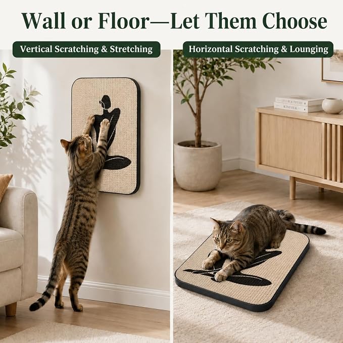 Cat Wall Scratcher, Art Cat Scratching Board for Indoor Cats | Wall Mounted Cat Scratch Pad, Water-Based Ink, Hook&Loop Strips, Floor or Wall Use, 16.7x11x1 Inch, Silent Elegance - Image 5