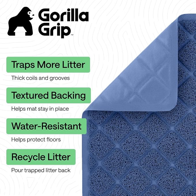 GORILLA GRIP Cat Litter Box Mat, 47x35, Cushioned Coil Mesh Litter Trapping Mats, Scatter Control Supplies for Less Mess, Phthalate Free, Ultra Deep Catch Grooves, Rinse or Vacuum to Clean, Navy Blue - Image 2