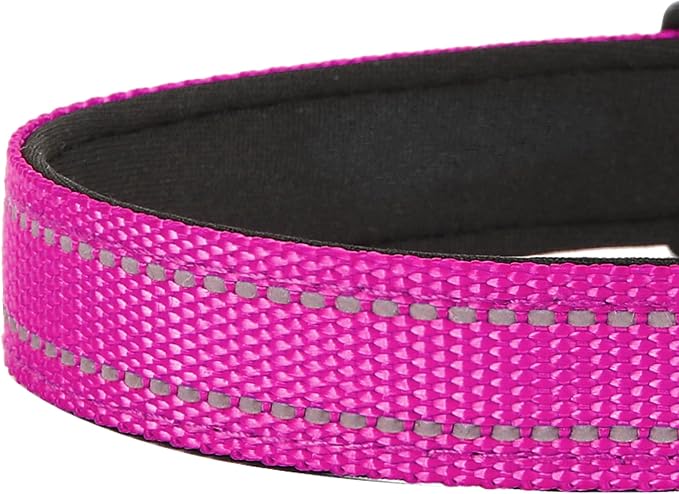 Reflective Dog Collar, Adjustable Soft Neoprene Padded,Rose Red,L | Breathable Nylon for Large Dogs,Tear-Resistant Webbing,Chafe‑Free on Walks and Hikes,Metal D-Ring,Night Safety - Image 5