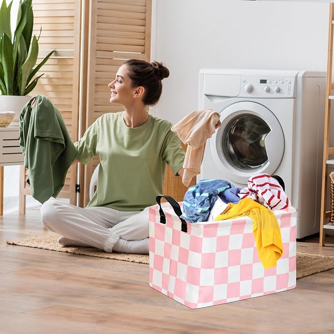 Kids Storage Basket Gift Basket for Girls Toy Organizer Nursery Bedroom Decor Waterproof Lined with Handles Pink Laundry Hamper - Image 5