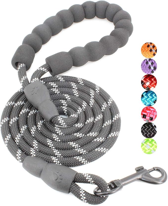 2/4/5/6 FT Dog Leash with Comfortable Padded Handle and Highly Reflective Threads for Small Medium and Large Dogs (5FT-1/3'', Black) by BAAPET